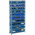 Global Industrial Steel Open Shelving with 36 Blue Plastic Stacking Bins 10 Shelves, 36x18x73 603254BL
